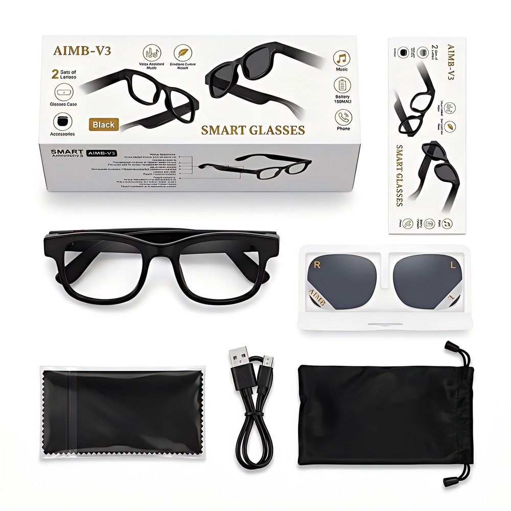 Smart Glasses, 2-in-1 Sunglasses & Blue Light Blocking, Interchangeable Lenses