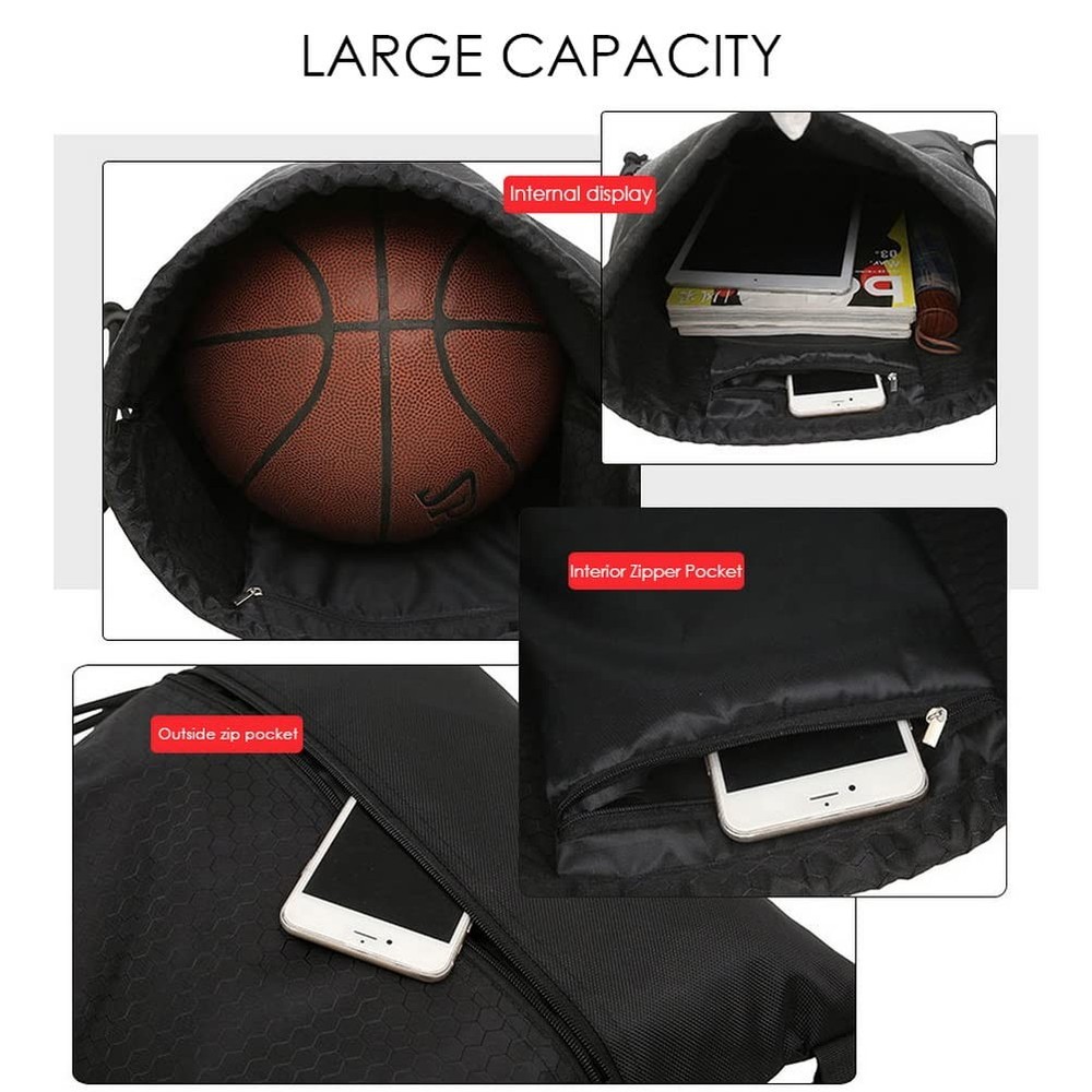 Drawstring Backpack Bag, Waterproof Draw String One Size, Black, Upgraded