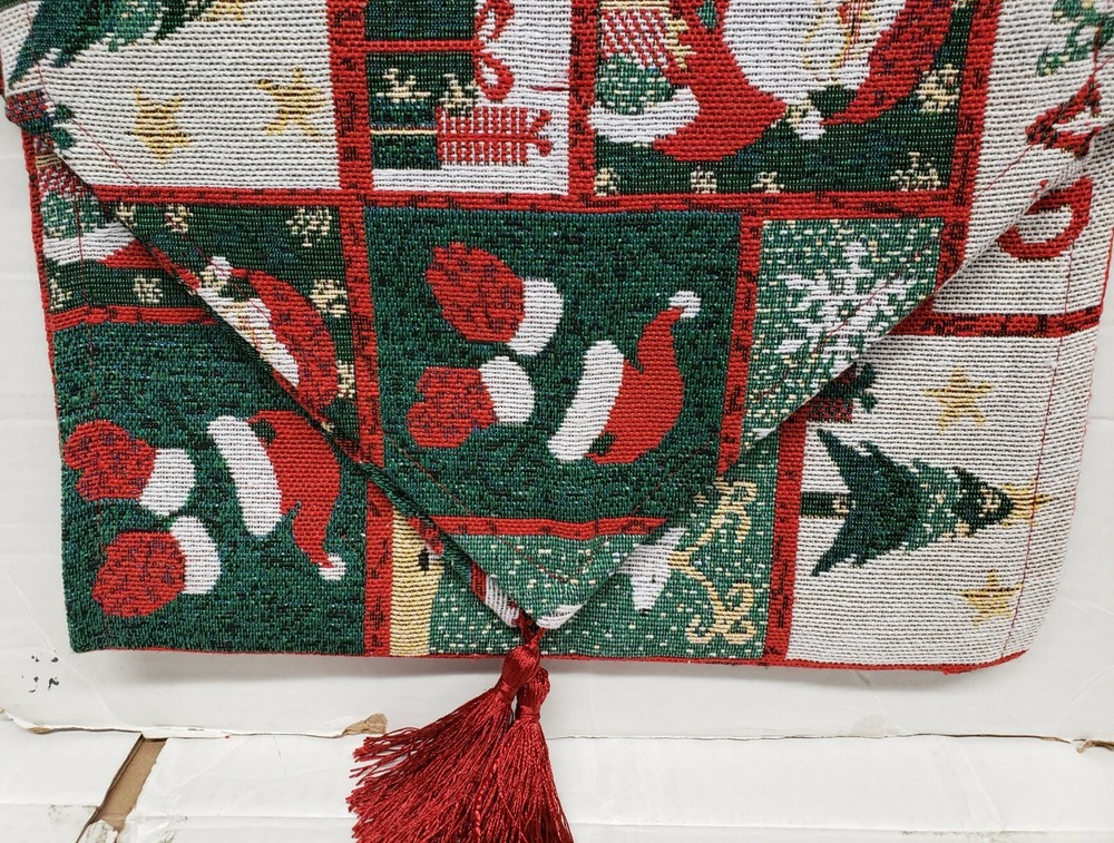 Extra Long Tapestry Table Runner, 13"x72", WINTER,CHRISTMAS THEME PATCHWORK, HG