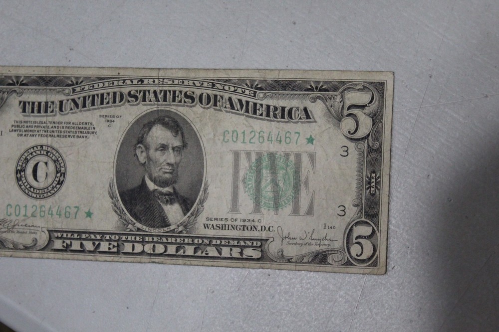 1934 C Philadelphia Green Seal Star Note $5