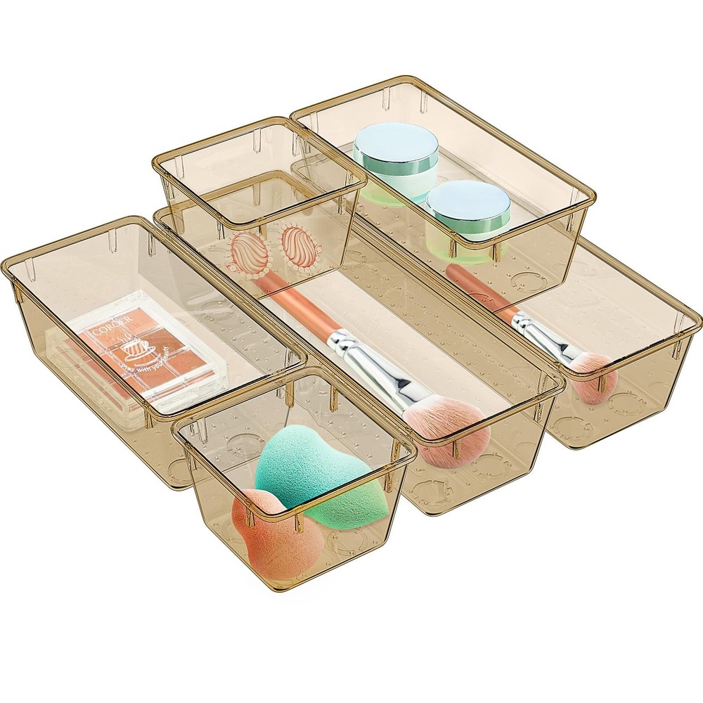 WOWBOX 6 Pack Clear Drawer Organizer Set, Acrylic Drawer Storage Trays, Stora...