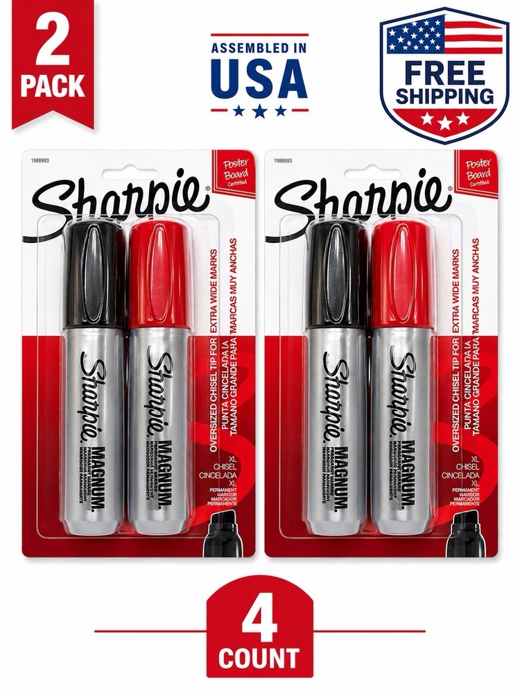 Sharpie Magnum Marker 2 Pack Black & Red XL Chisel Tip Permanent Markers