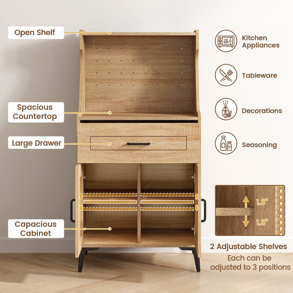 Coffee Bar Cabinet w/Pegboard Storage Drawer & Adjustable Shelf Buffet Sideboard