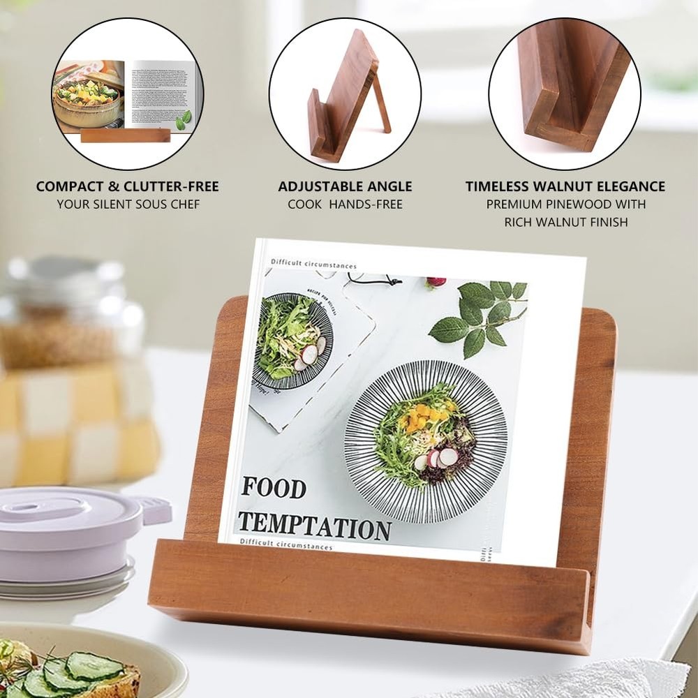 Adjustable Solid Wood Cookbook Stand Kitchen Counter Recipe Phone Holder