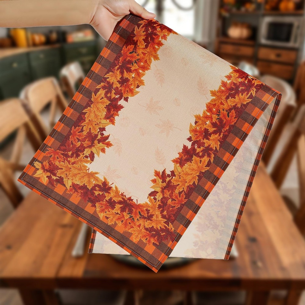 Fall Maple Leaf Table Runner, 13x72, Thanksgiving Harvest, Polyester Fabric