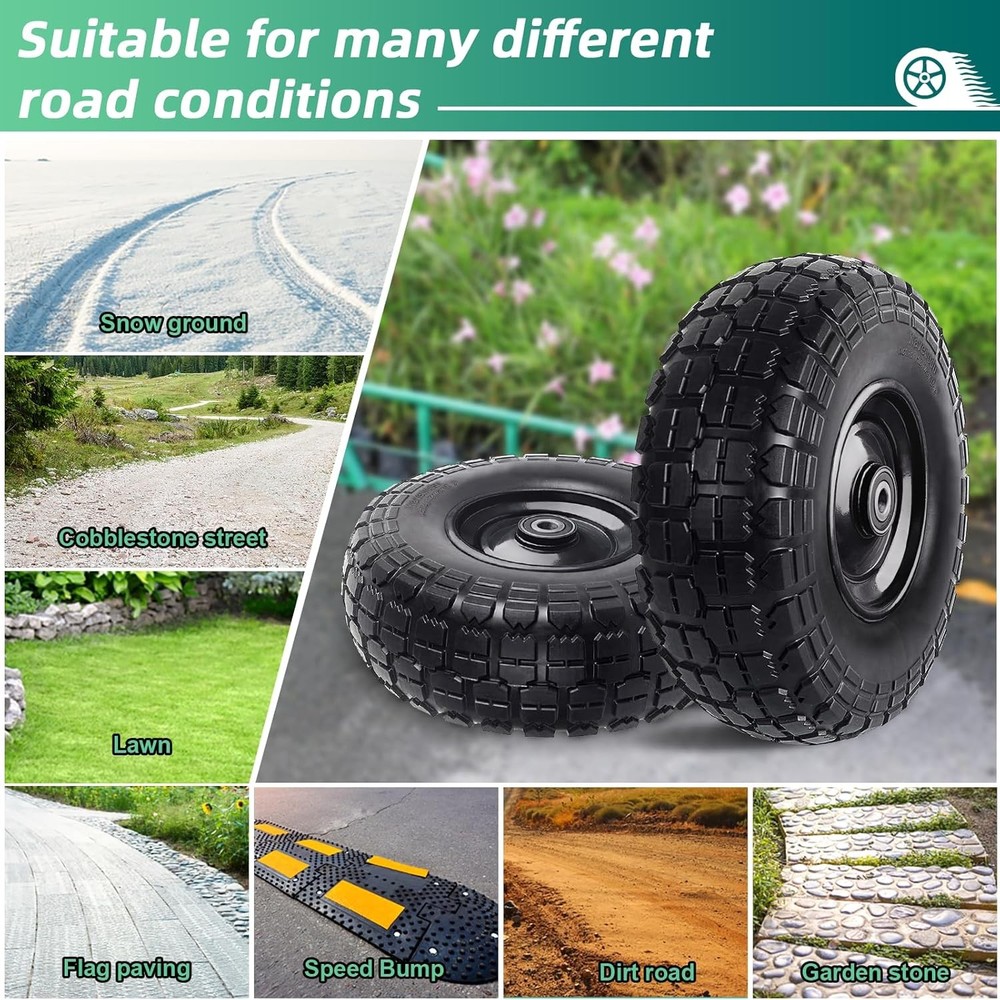 12'' Flat Free Tires Rubber Replacement Solid Tire & Wheel Assemblies Hand