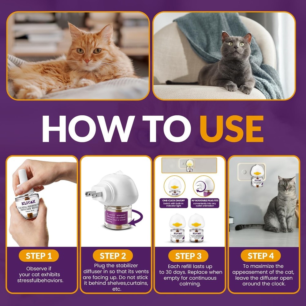 Cat Calming Diffuser 5 Pack Includes 2 Diffusers Machines & 3 Refills Pheromone