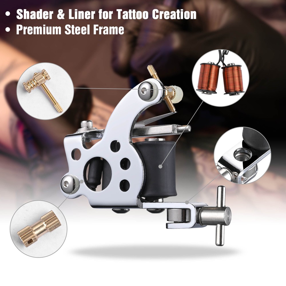 Complete Tattoo Beginner Kit 4 Machine Gun 40 Inks Needle Grip Power Supply Tip