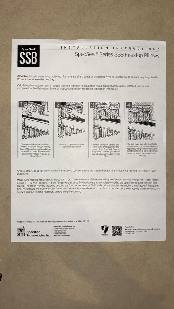 STI Firestop Pillow 2 X 6 X 9 - SSB26