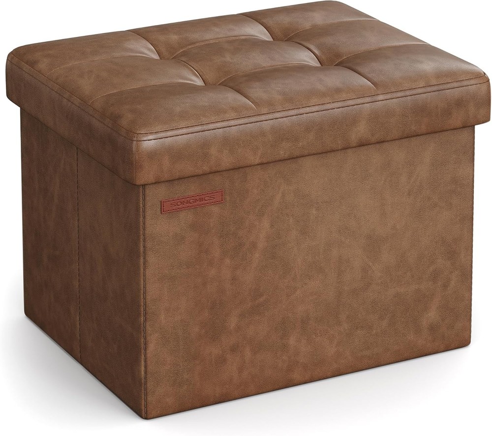 Small Folding Storage Ottoman Foot Rest Stool Cube Footrest Synthetic Leather