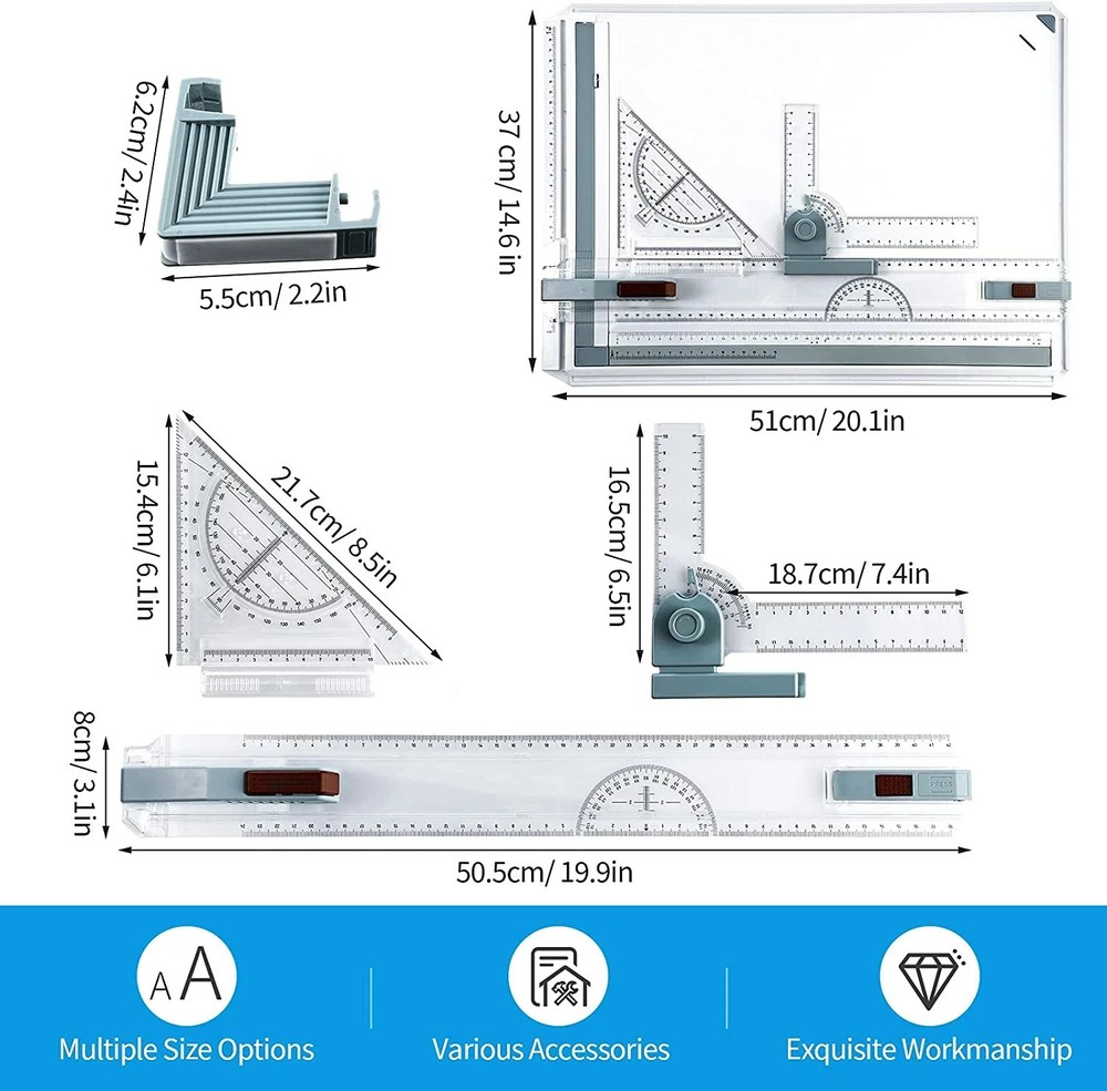 A3 Portable Drawing Board, Multi-Function Metric Drafting Table with Clear Rule