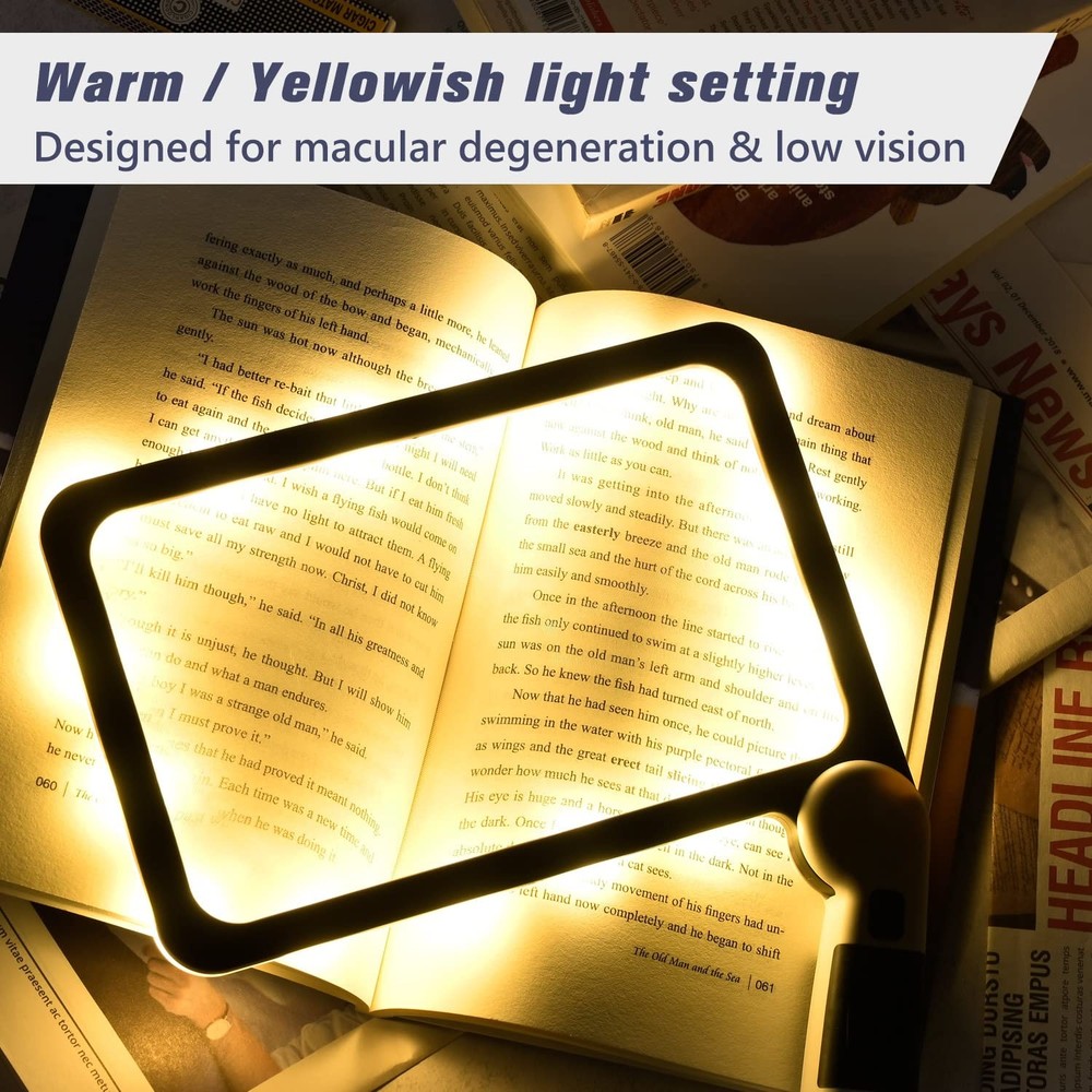 Magnifying Glass with Light, Page 5X Folding Handheld Rectangular Magnifier w...