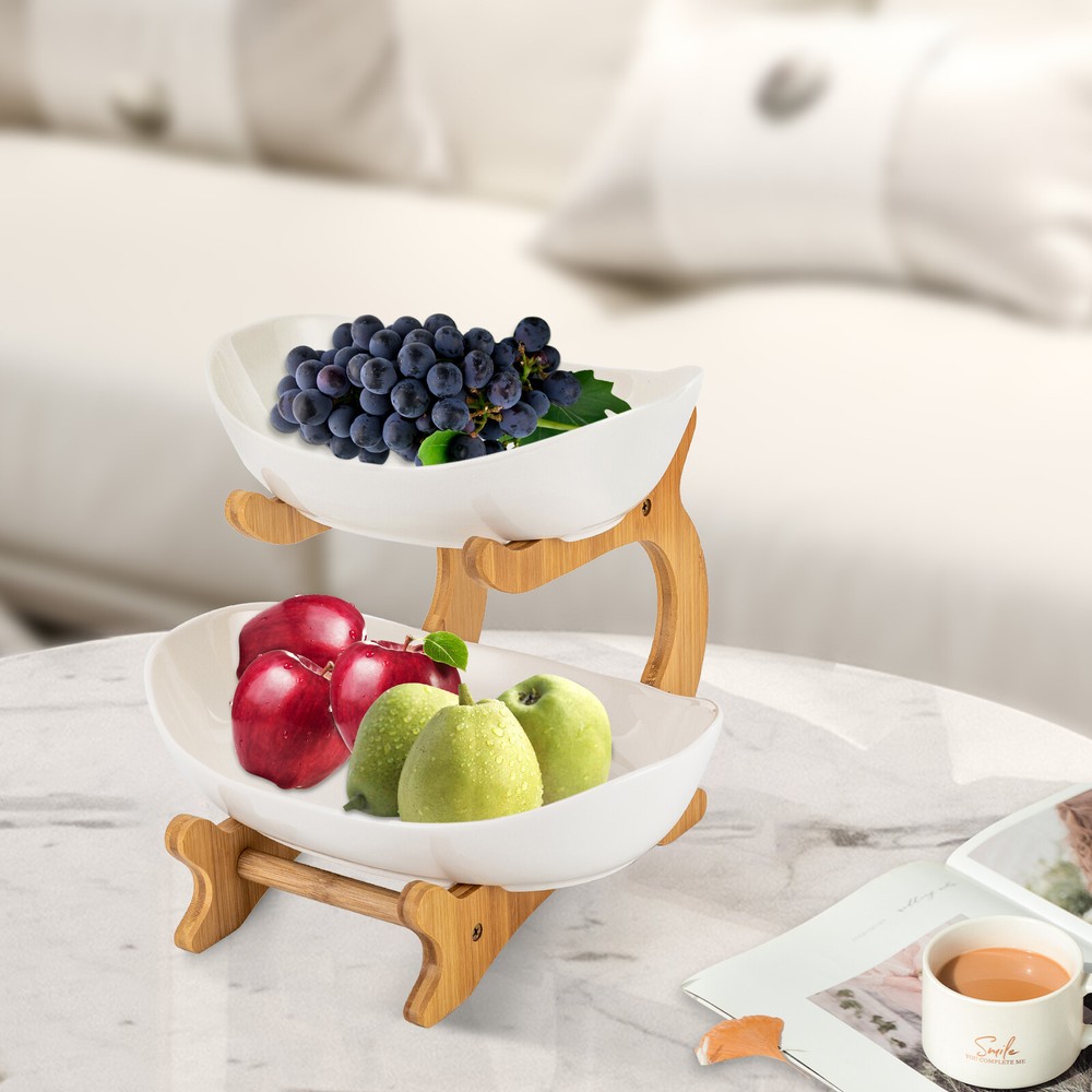2 Tier Fruit Basket, Fruit Bowl for Kitchen Counter, Fruit Basket for Kitchen