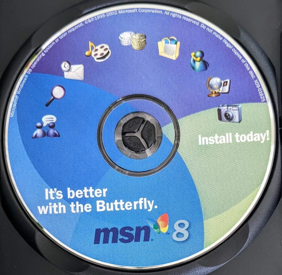 "Butterfly" Microsoft Network MSN8 Collectible / Install Disc, Vintage ISP CD!