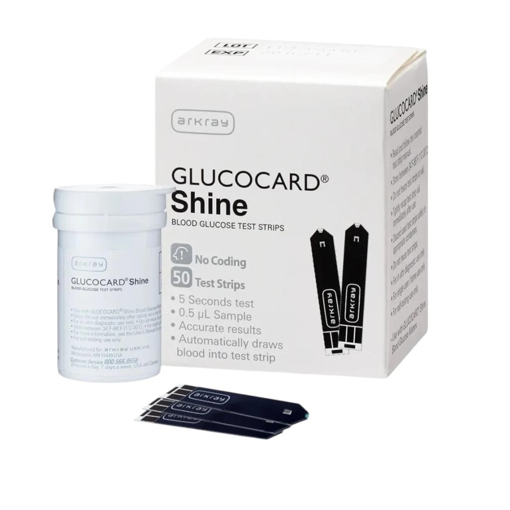 Arkray GLUCOCARD Shine Blood Glucose Test Strips No Coding 0.5 µL Sample 50 Ct