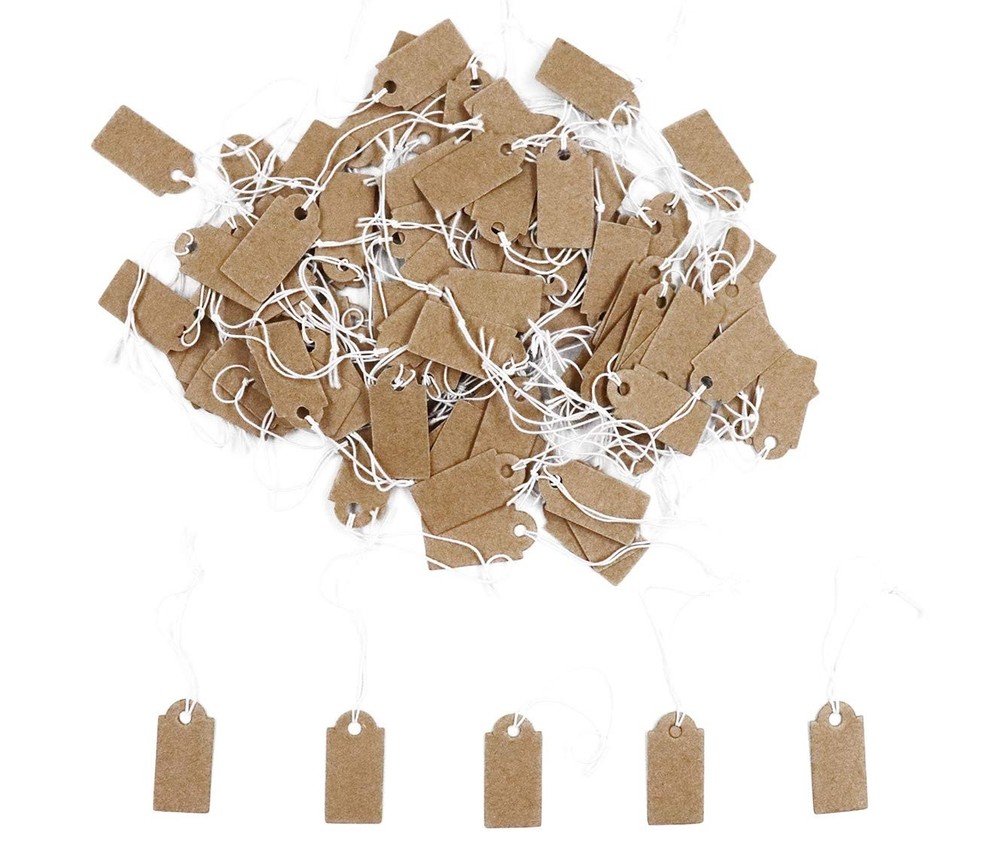 Sowaka 100 Pcs Display Tags with Hanging String Mini Writable Blank Label Dis...