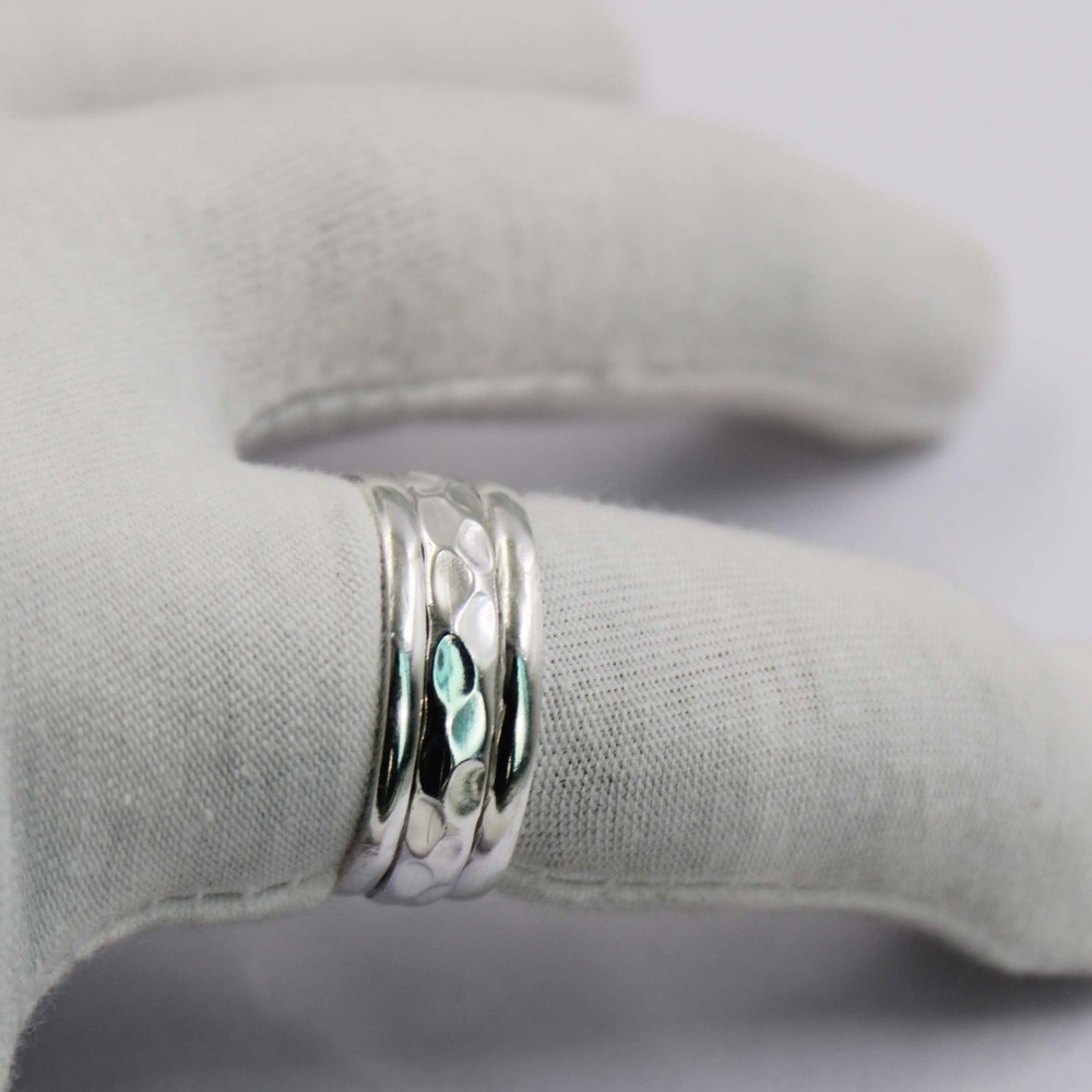 Solid 925 Sterling Silver Wide Band Ring Textured Pattern Unisex Modern For Her