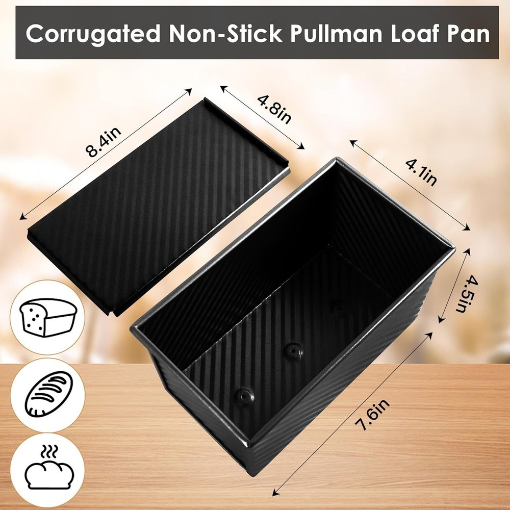 Premium Black Pullman Bread Pan with Lid & Dough Scraper – Ideal for Baking