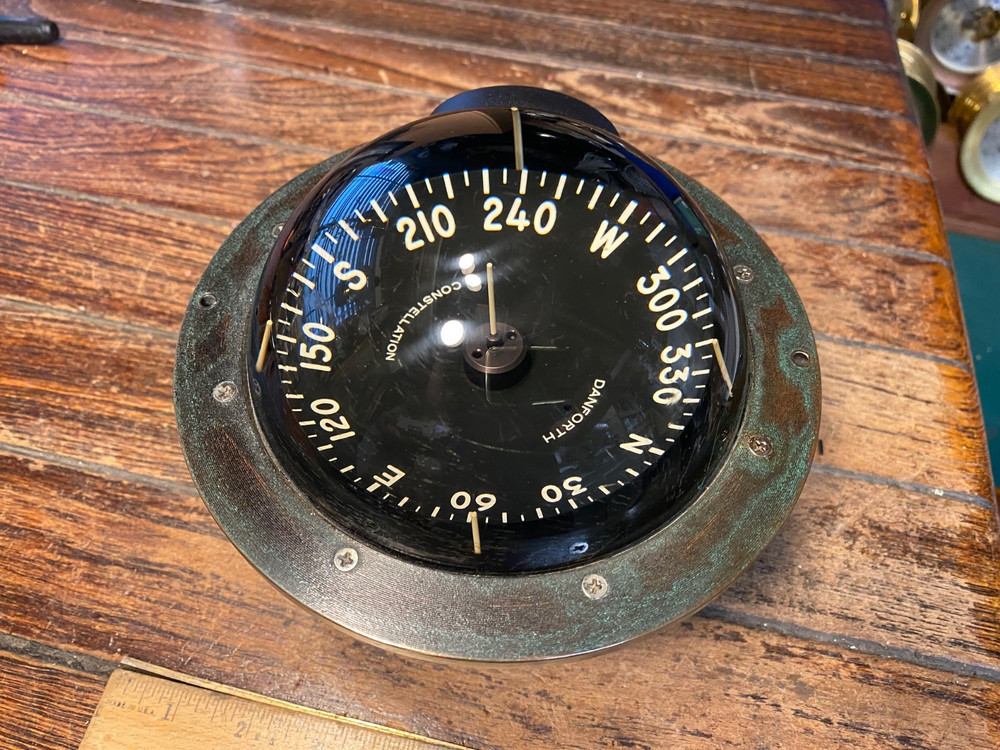 Vintage Danforth Constellation Dash Mount Compass 5" Card Red LED Light