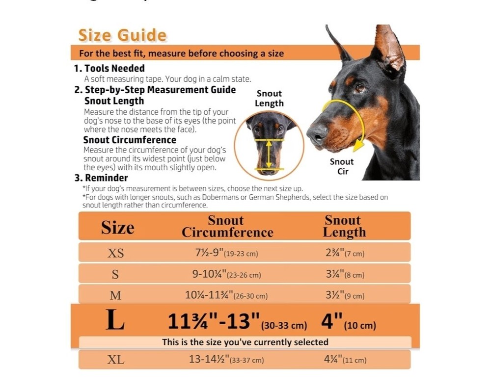 BARKLESS Dog Muzzle, Basket Muzzle For Biting/Chewing, Size L, Black Pre-owned