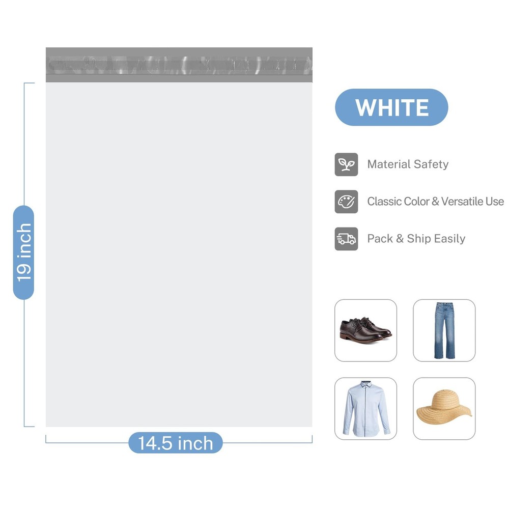 Metronic White Poly Mailers 14.5x19 100 Pack, Large 100PC,