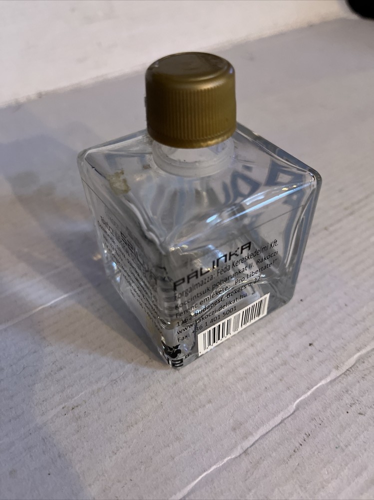 Unusual Small Squared EMPTY Glass Palinka Liquor bottle