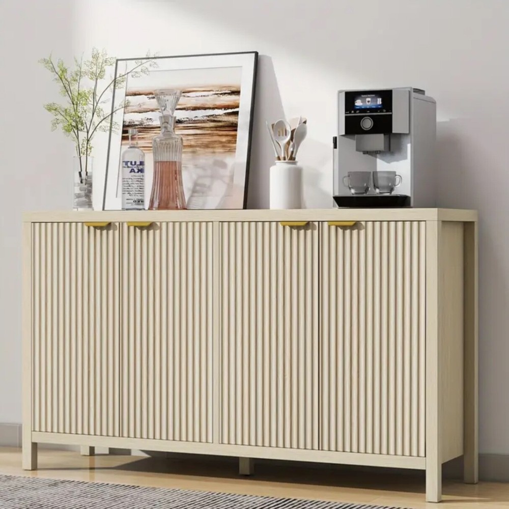Fluted Storage Cabinet, Multifunctional Sideboard Large Buffet with Adjustable S