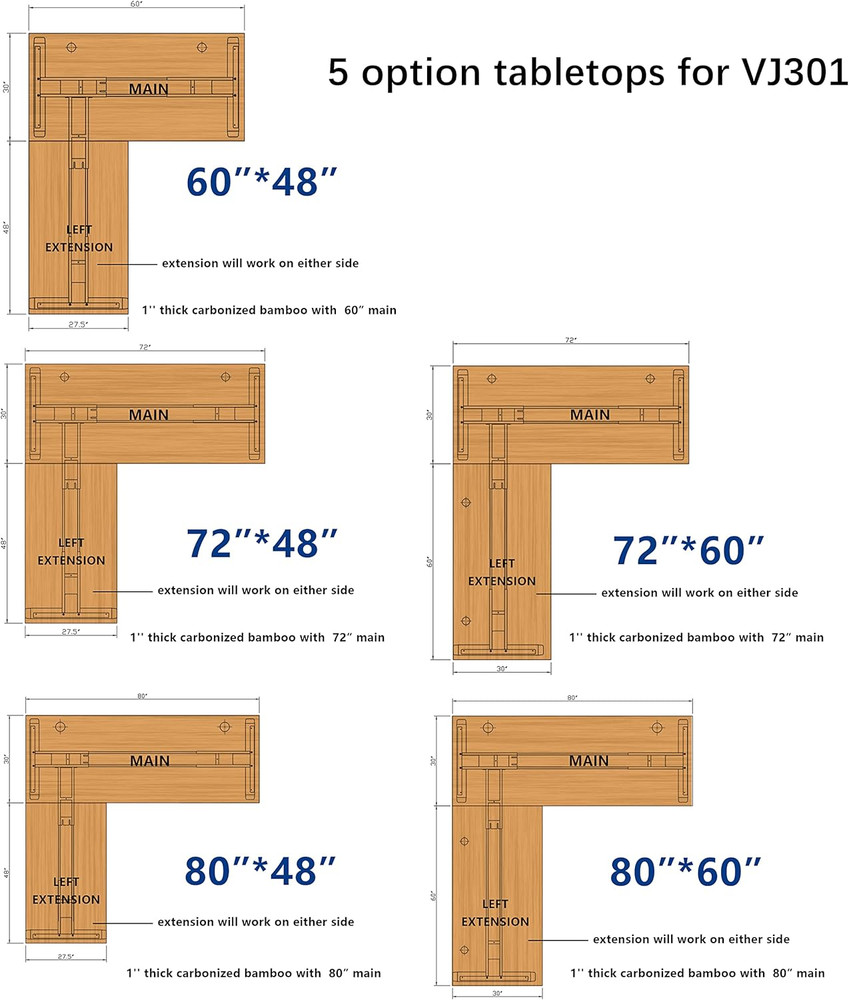 60" Solid Bamboo Desk Top for Standing Home Office with Grommets - 1" Thick