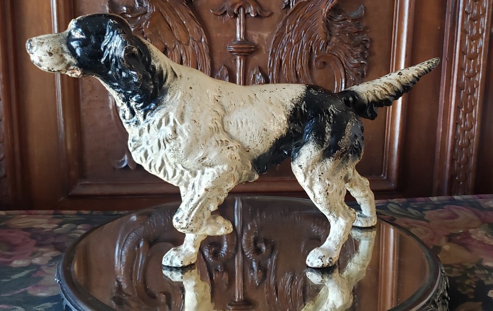 ANTIQUE POINTER HUNTING GUN BIRD DOG DOORSTOP CAST IRON. Nice !