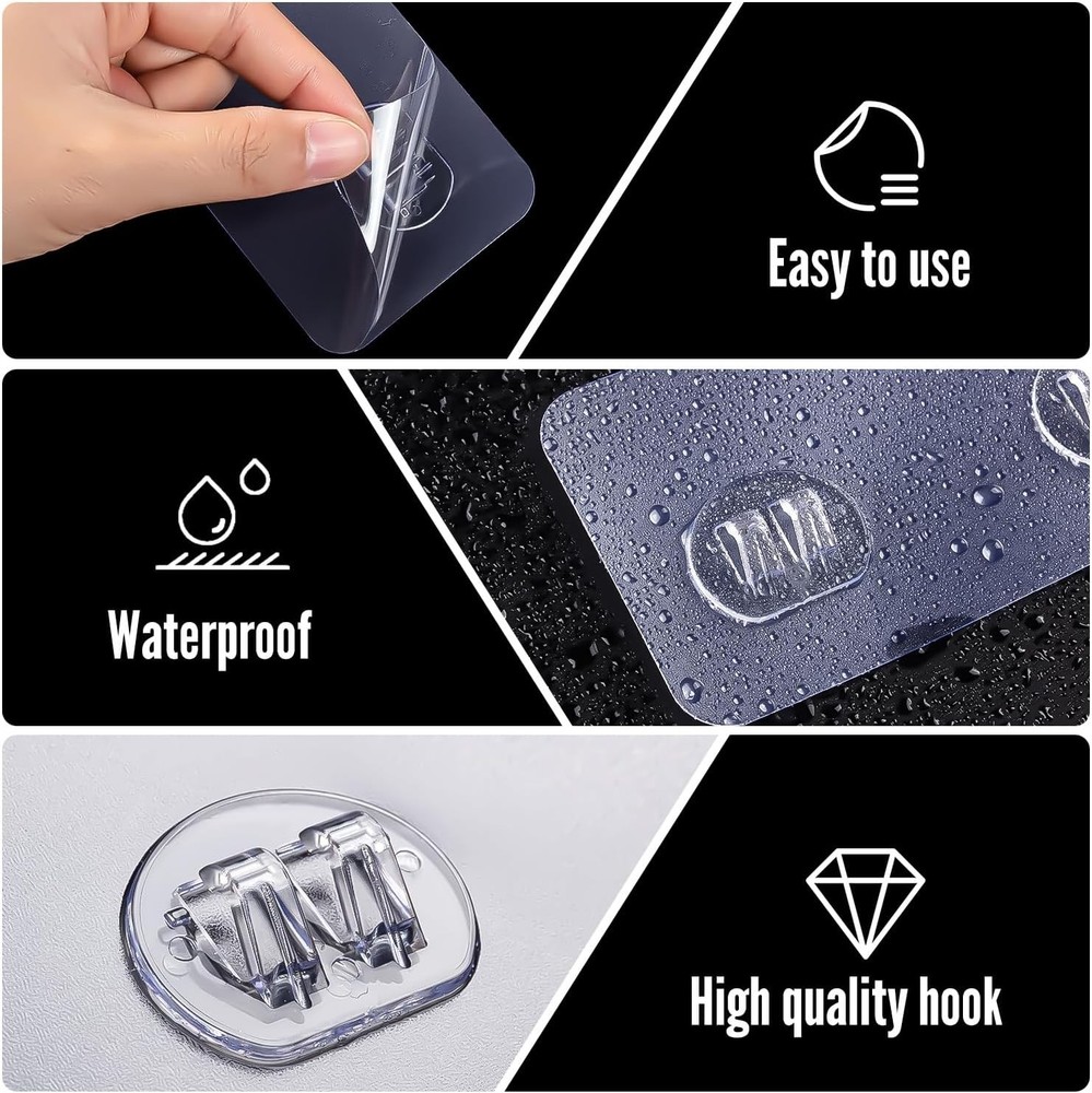 24Pack Shower Caddy Adhesive Hooks, No Drill, Heavy Duty, Waterproof, Clear