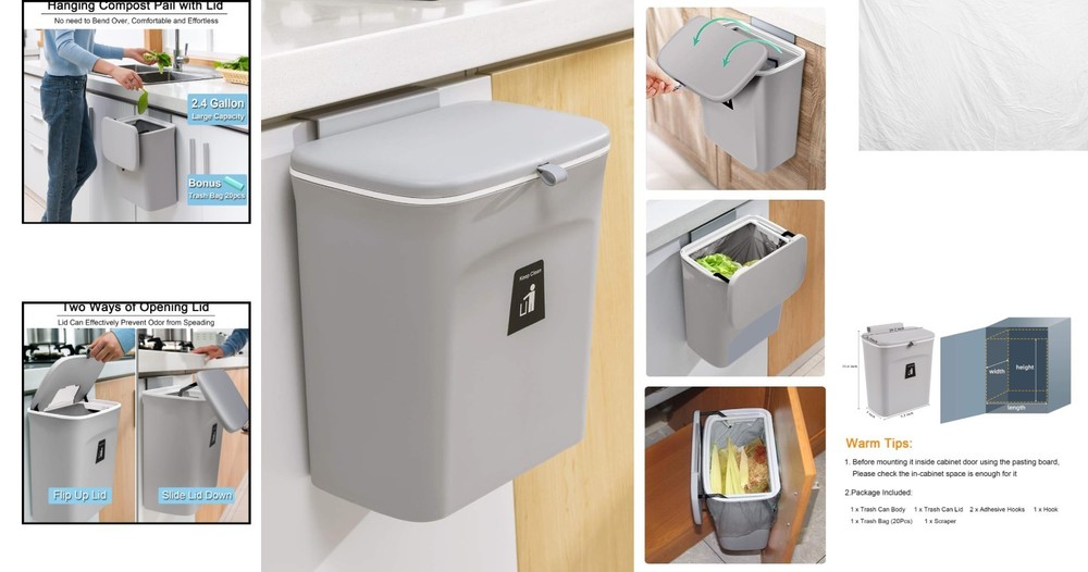 Odorless Kitchen Compost Bin - 2.4 Gallon Capacity for Ultimate Convenience