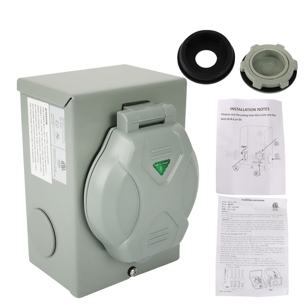 50 Amp Generator Inlet Box NEMA SS2-50P Power Inlet Box for 3Prong 125/250 Volt