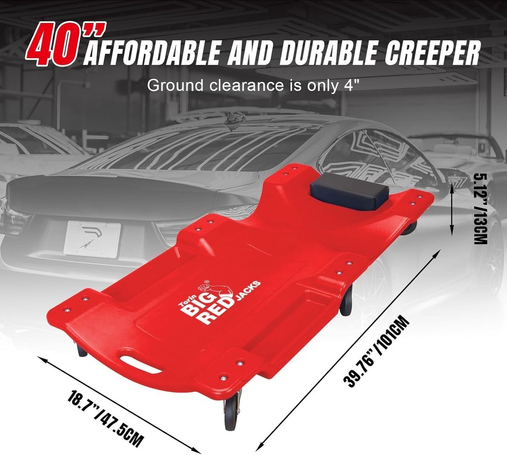 Mechanic’s Essential: 40" Creeper with Padded Support & Easy-Access Tool Trays