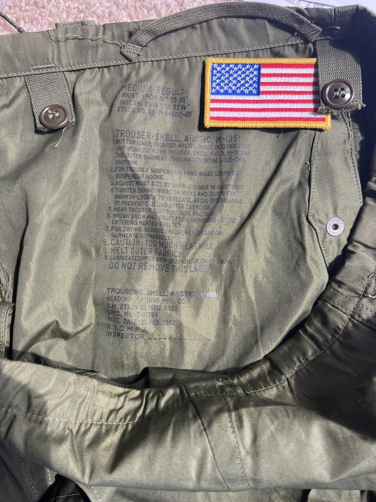 USGI M-1951 Arctic Wind Pants Size Medium-Regular-NEW