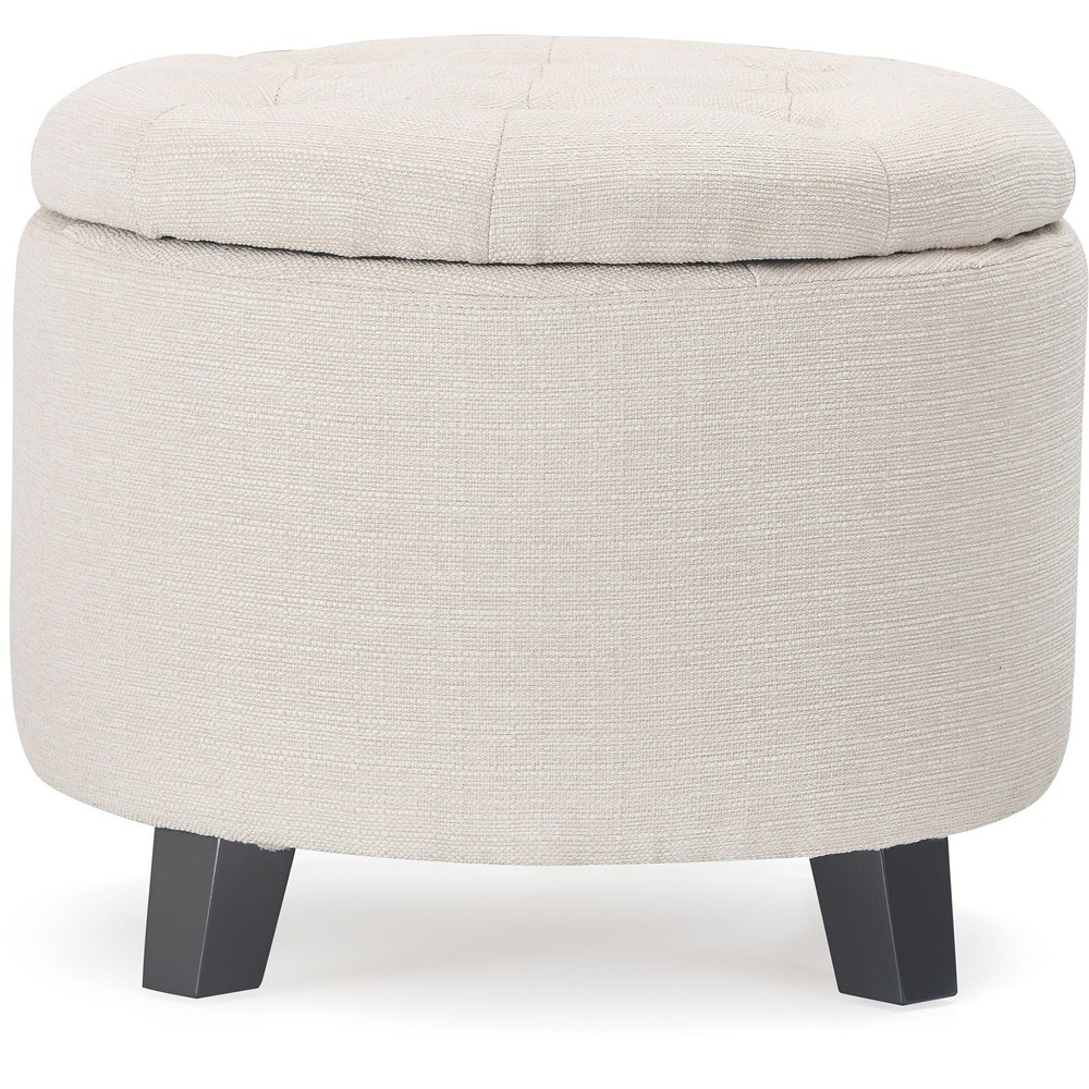 Bennett Upholstered Button Tufted Storage Ottoman Small Space Ivory