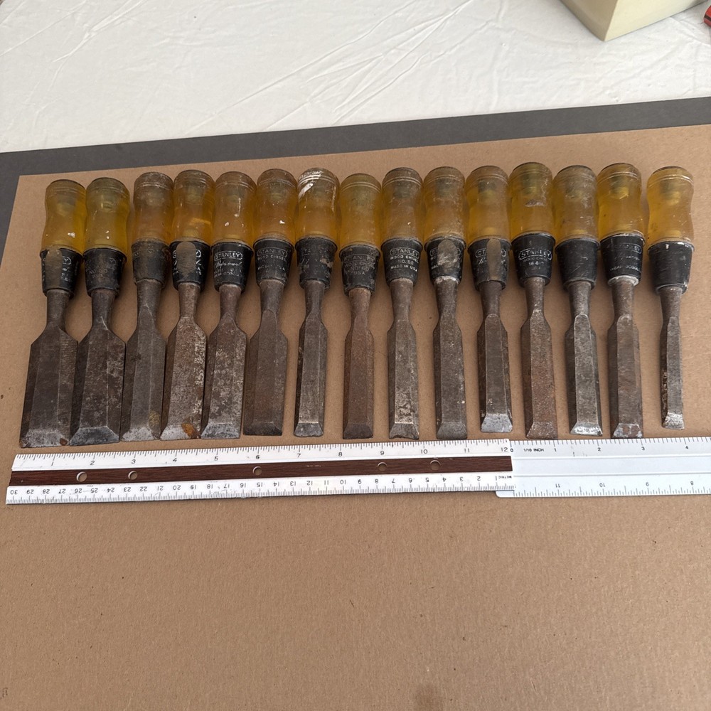Stanley Yellow Black Handle No. 60 Chisel Set Lot