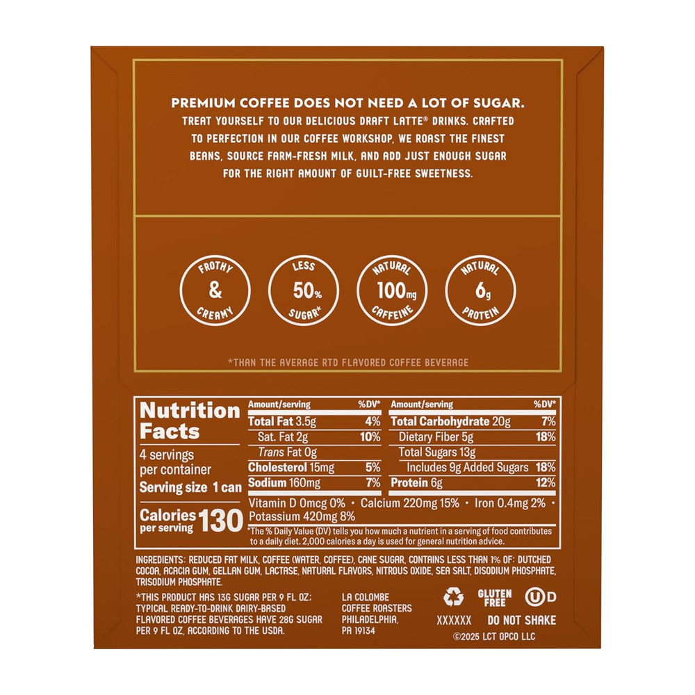 Mocha Draft Latte Ready To Drink Cold Brew Coffee 9oz Cans 4 Pack