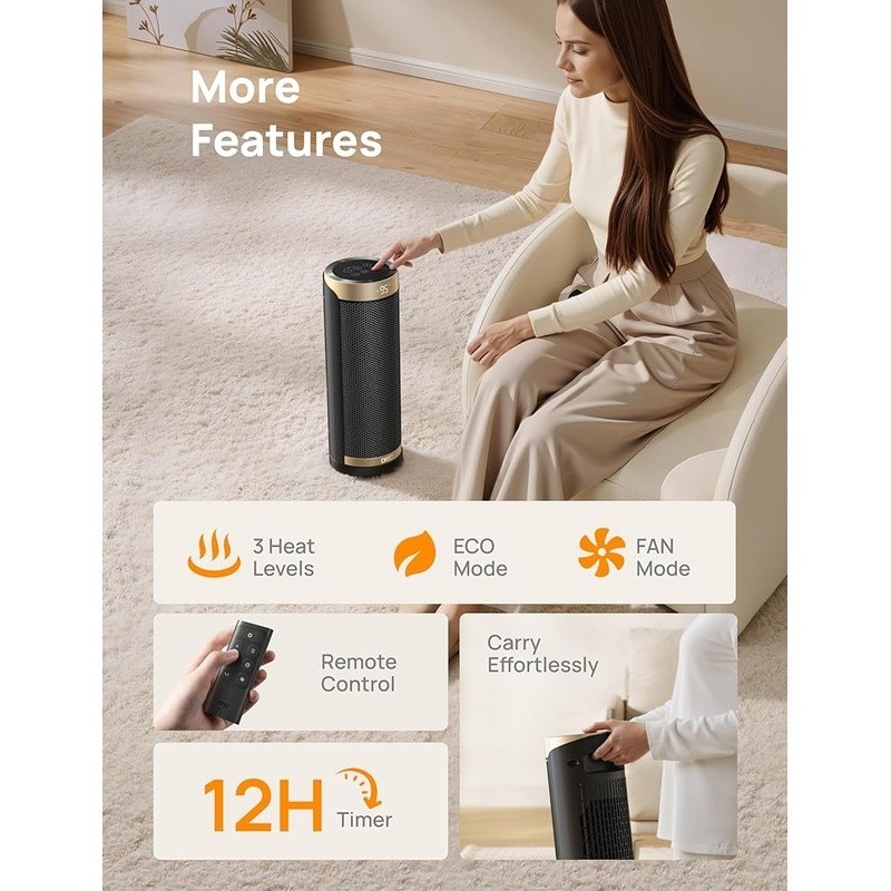 1500W Ceramic Tower Heater W/ Oscillation Timer Remote Control Energy Efficient