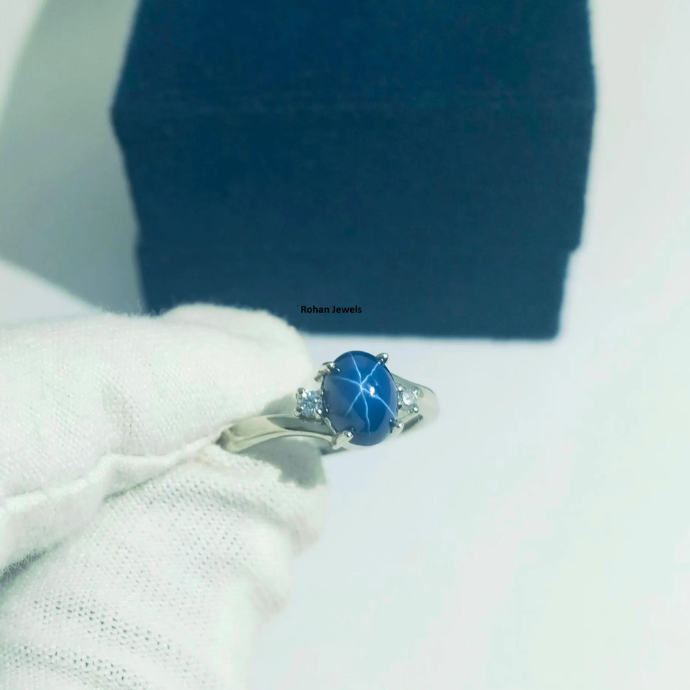 Blue Lindy Star Ring 925 Sterling Silver Lab Created Handmade Silver Ring