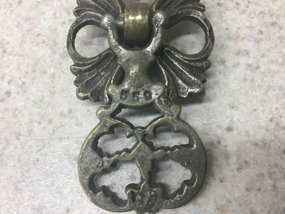 Vintage Single Hole Drop Drawer/Cabinet Pull Nice old Ornate Pull Marked 550