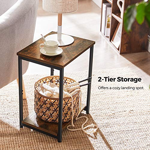 End Table, Side Table with Storage Shelf, Slim Night 1 Rustic Brown + Black