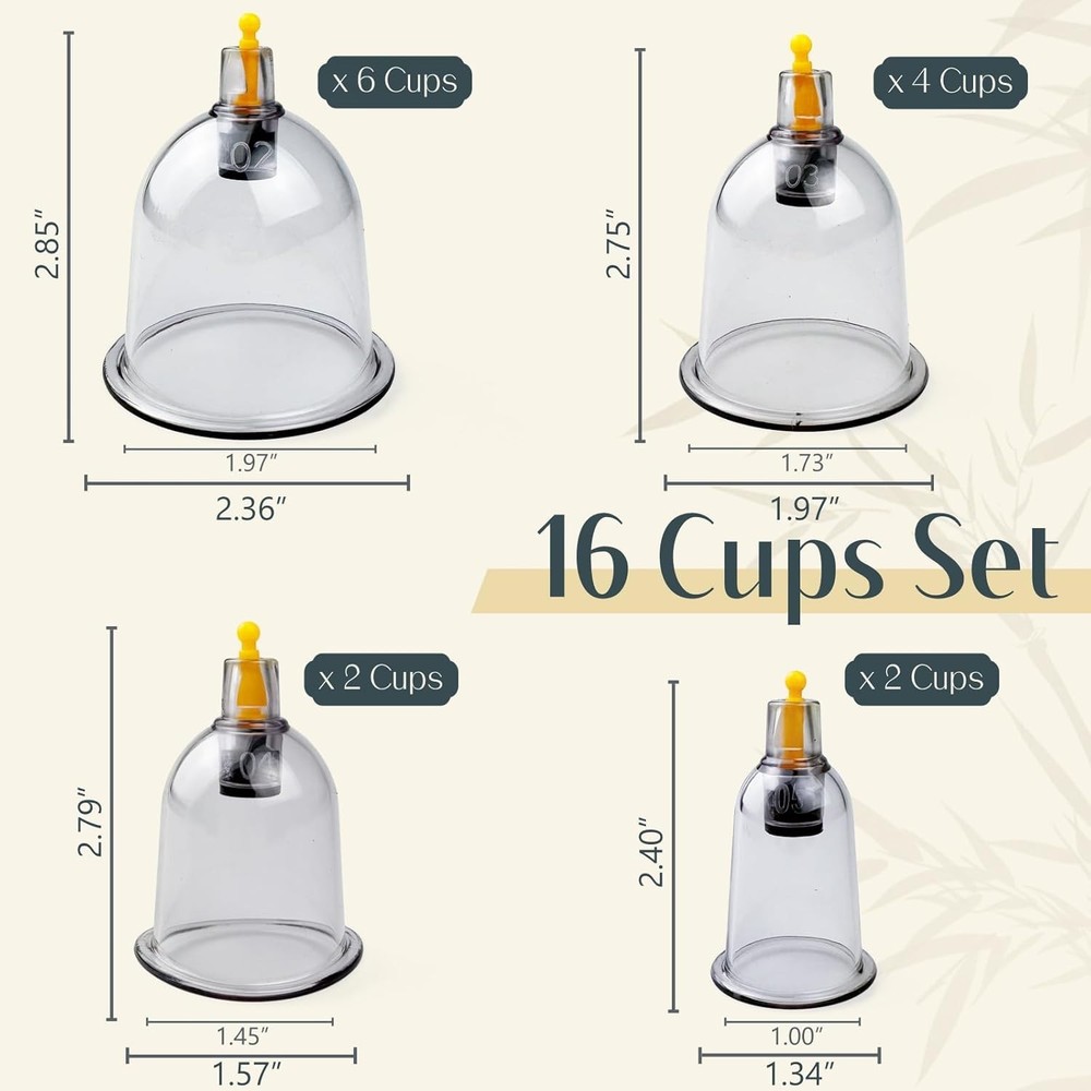 Cupping Kit for Massage Therapy - 16 Cups Professional Massage Cups Set .....