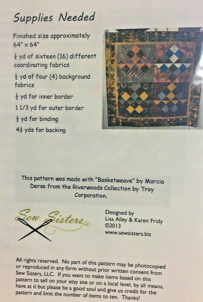 SEW SISTERS QUILT PATTERN -DAYBREAK- 64" X 64"