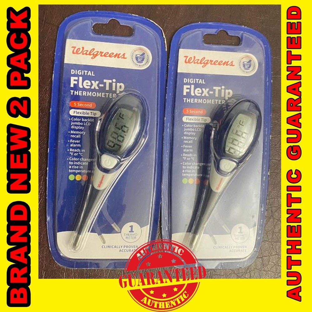 DIGITAL FLEX-TIP THERMOMETER 5 SECOND FLEXIBLE TIP MEMORY RECALL 2PK