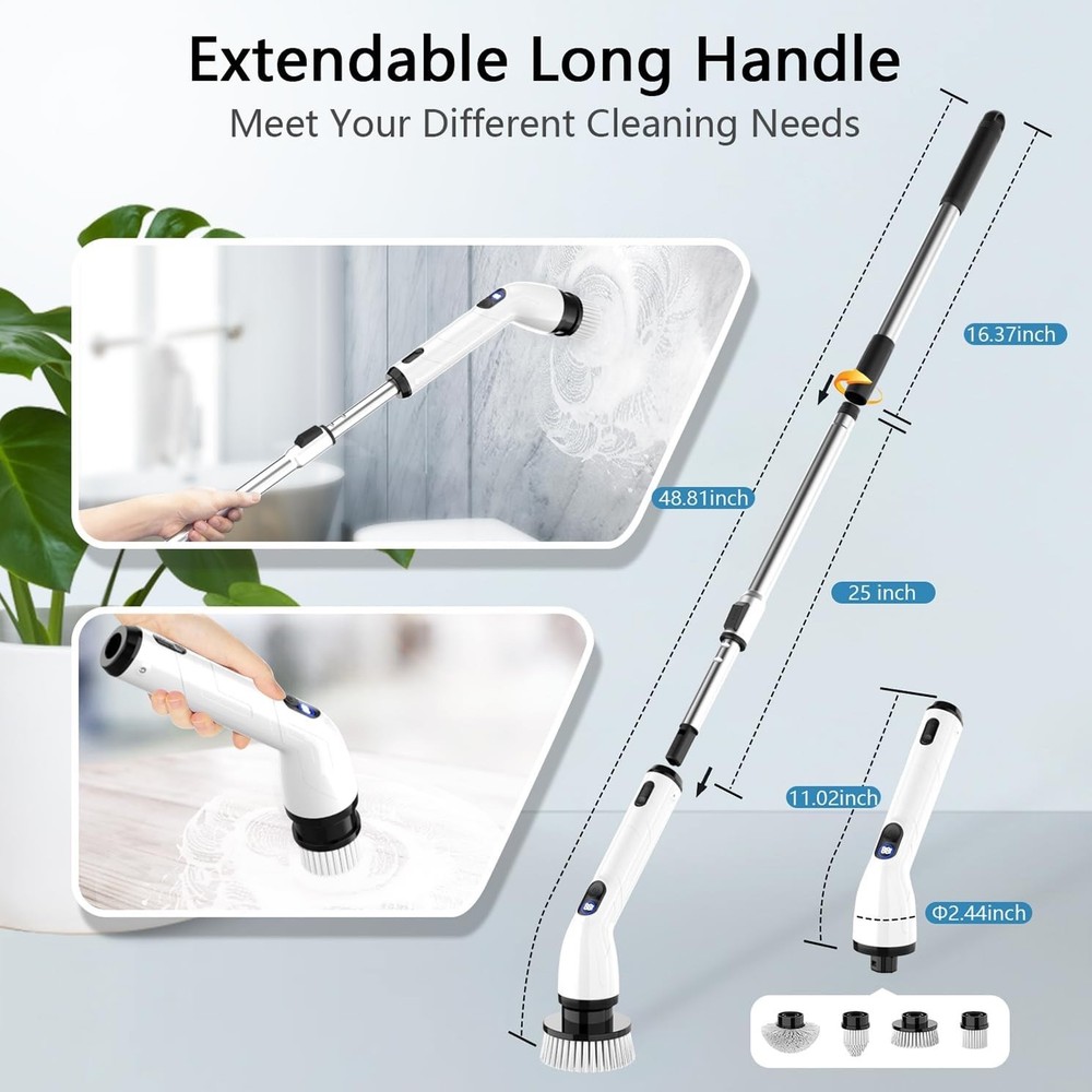 TUYU Spin Scrubber – Effortless Deep Cleaning | Cordless w Extension Handle