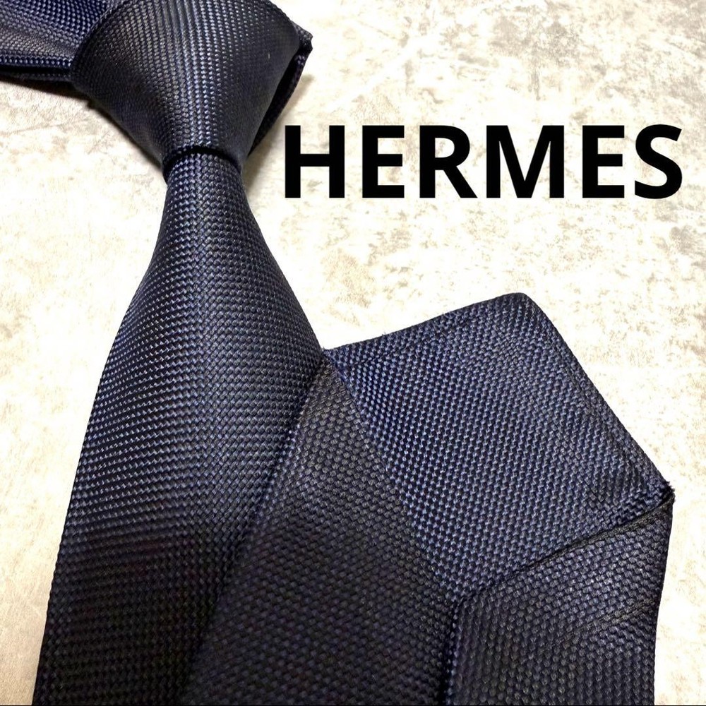 HERMES Tie Navy Saint Honor Solid Dark Navy