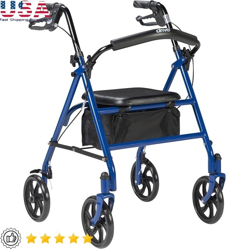 Rolling Walker W/ Seat Adjustable Foldable 4 Wheel Rollator Durable Steel Frame