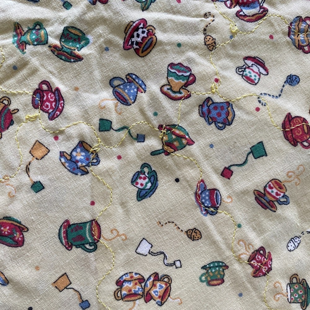 Table Topper Handmade Patchwork Tea & Coffee Design Light Yellow | 24" round