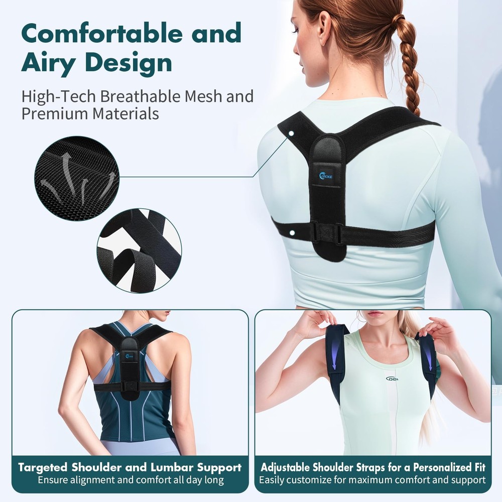 Posture Corrector for and Men – Adjustable Back Brace for Posture , Upper Bac...