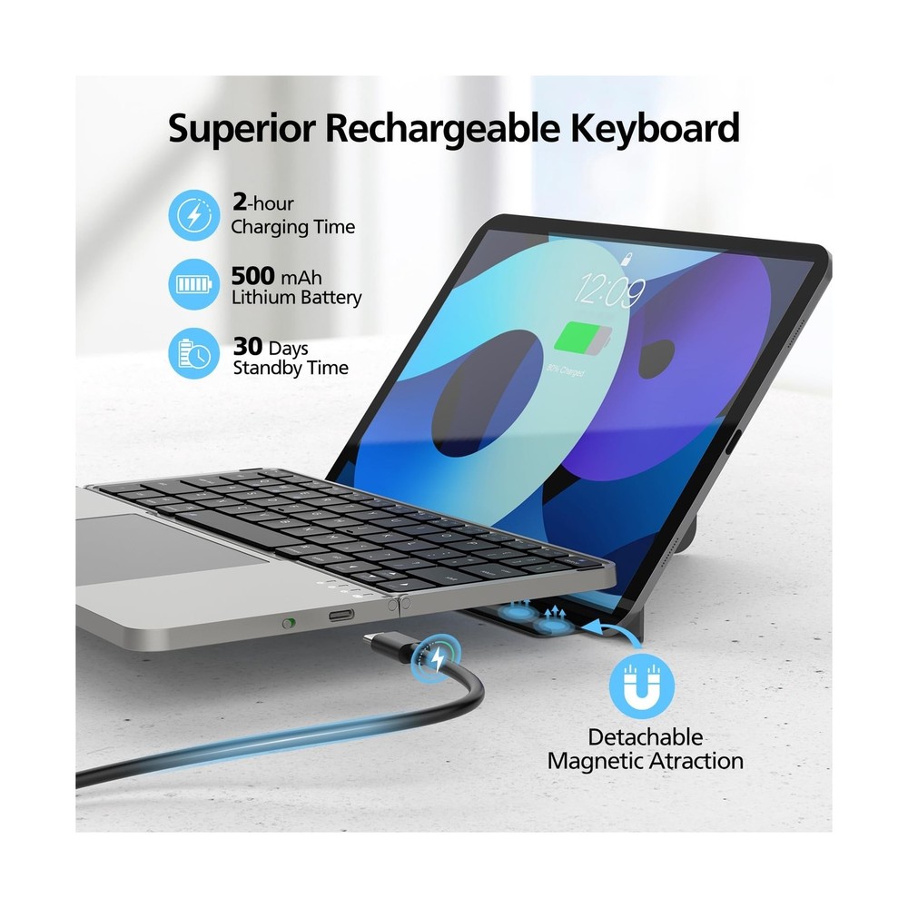 MicroPack Foldable Bluetooth Keyboard with Touchpad & Stand for iPad/iPhone/M...